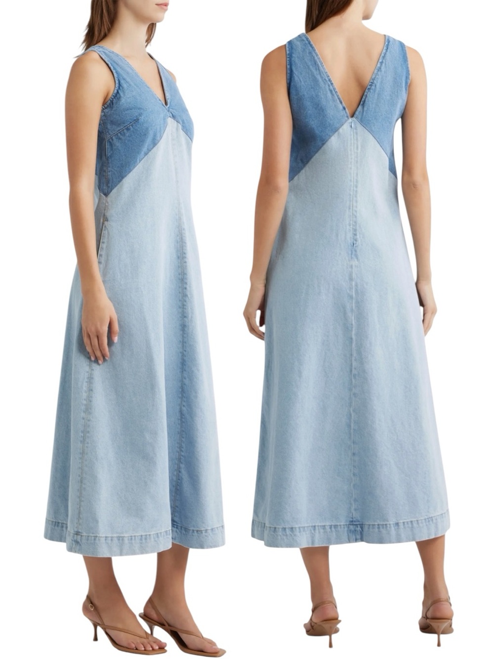 Torn by Ronny Kobo Azura Two-Tone Denim Midi Dress NWT - Picture 3 of 16